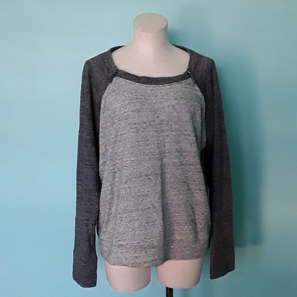 DKNY 2 Tone Gray Pullover Sweater w Zipper Accents